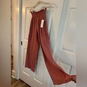 Just Living (the dream) size small terra cotta color gauze wide leg pants NWT